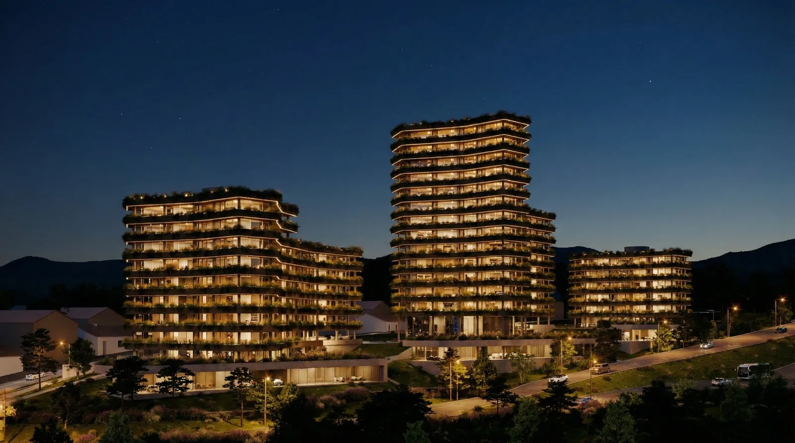 Vista exterior de La Terre Rondue, habitação colectiva em Guimarães